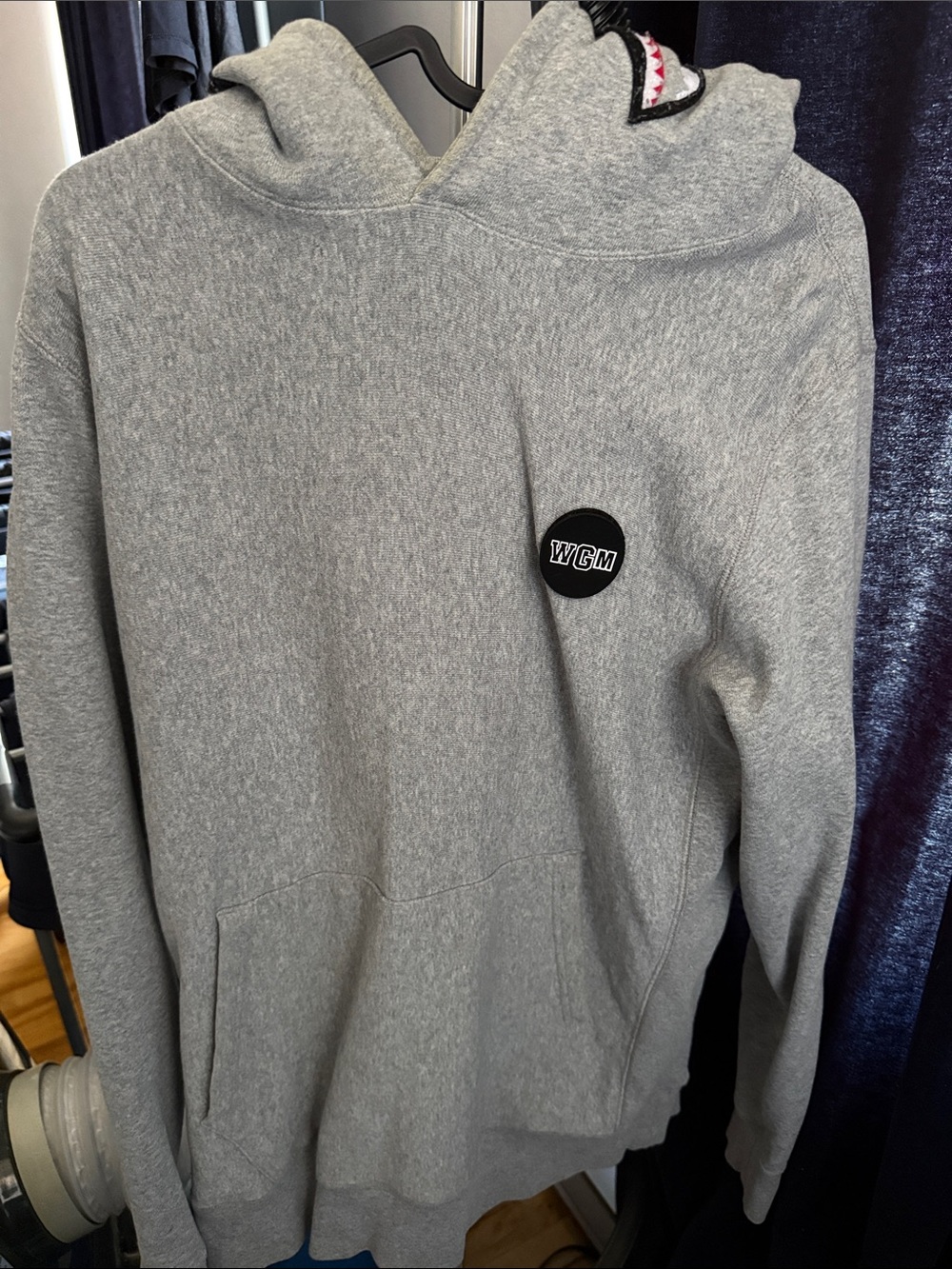 Bape Grey WGM Pullover Hoodie with Shark Patch
